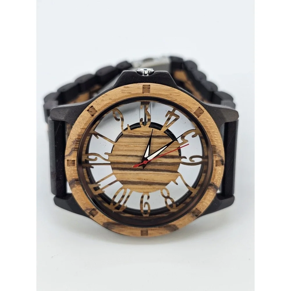 Men's Analog Wood Watch 46MM Dark Brown Bracelet Band 8